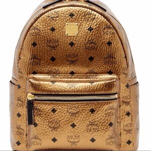 MCM Metallic Gold Backpack with Black Details